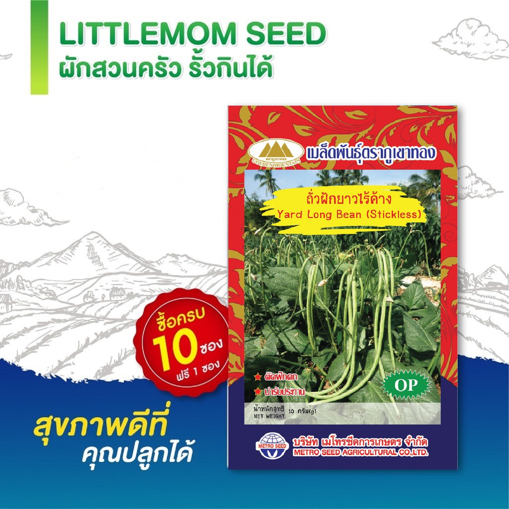 เมล็ดถั่วฝักยาวไร้ค้าง ภูเขาทอง 10 กรัม