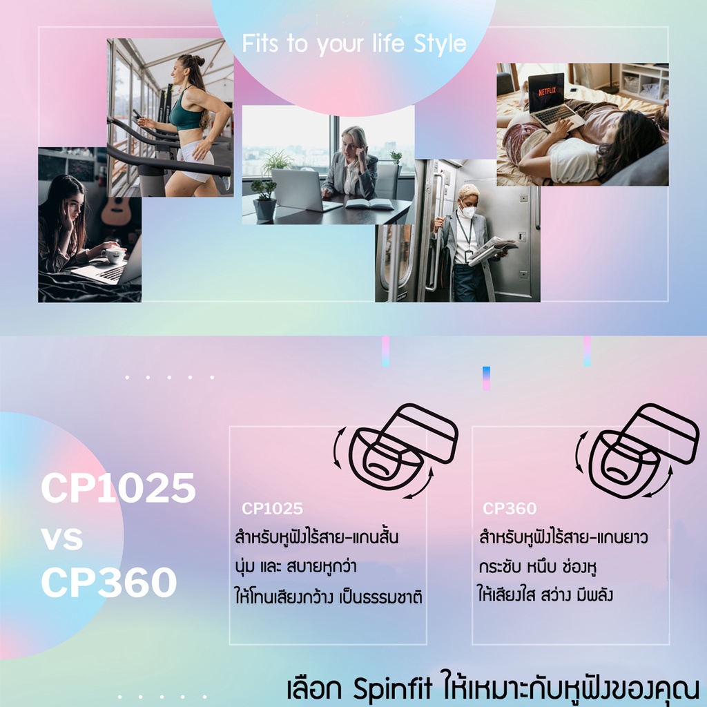 Spinfit CP1025 จุกหูฟัง ซิลิโคน หูฟังไร้สาย ท่อสั้น Silicone Eartips for True Wireless Earphones TWS รูปที่ 4