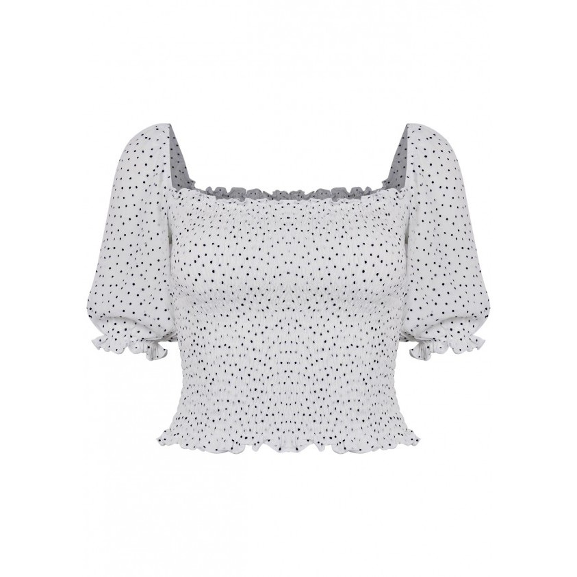 เสื้อลายจุดคอปกสี่เหลี่ยมสีขาว C267-1 WOMEN TNG