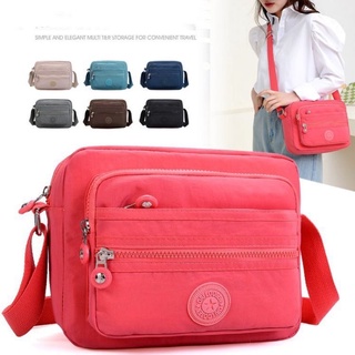 กระเป๋าสะพายข้างสีพื้น สายปรับสั้นยาวได้ มีหลายช่อง