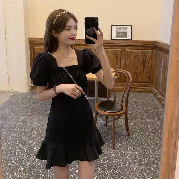 no 1 shop พร้อมส่งมาสามสีฝรั่งเศสเซ็กซี่น่ารักสไตล์พัฟแขนสั้น ชุดเดรส - รูปที่ 6