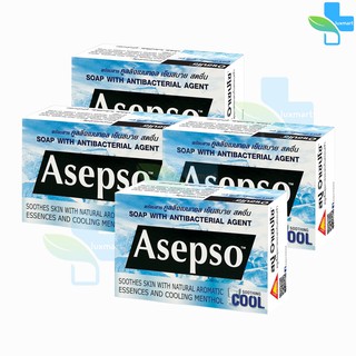 Asepso Soothing Cool สบู่สูตร เย็นสดชื่น ขนาด ( 70 กรัม ) [ 4 ก้อน ] สีฟ้า