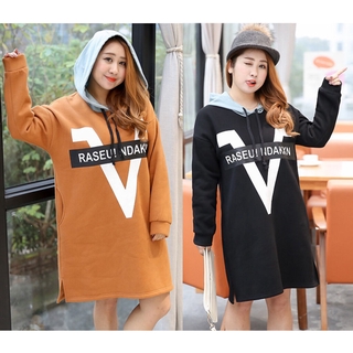 เสื้อคลุมกันหนาวสกรีนตัวV (มีฮู้ด) เสื้อผ้าสาวอวบ/เสื้อผ้าไซส์ใหญ่