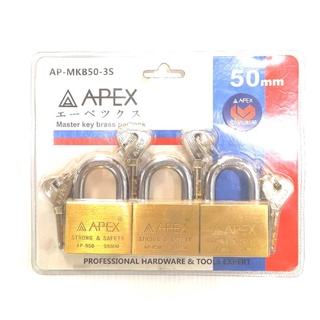 APEX​ AP-MKB50-3S AP-2941004 กุญแจคล้องทองเหลืองมาสเตอร์คีย์​ 3​ ตัว​ ชุด​