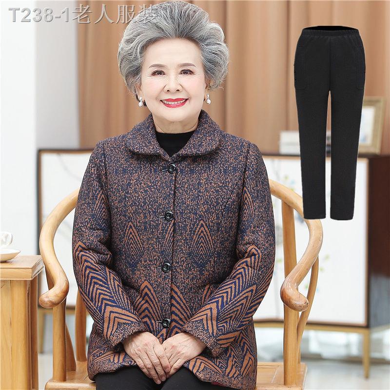 เสื้อผู้หญิง เสื้อคนแก่ ☫⊙ฤดูใบไม้ร่วง/ฤดูหนาวของคุณยาย 60-70-80 ปีแม่แขนยาว plus กำมะหยี่หนาเสื้ออบอุ่นช