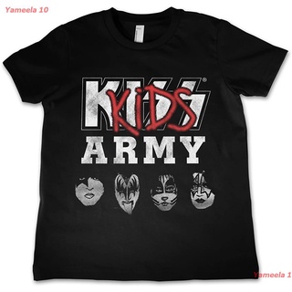 เสื้อยืดผ้าฝ้ายพิมพ์ลายขายดีYameela 10 KISS Officially Licensed Kids Army Unisex Kids Boys T-Shirt Ages 5-12 Years คิส ว