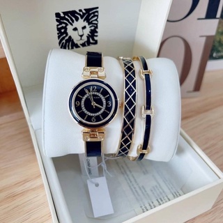 นาฬิกา Anne Klein Womens Premium Crystal Accented Gold-Tone and Black Bangle Watch and Bracelet Set ของแท้