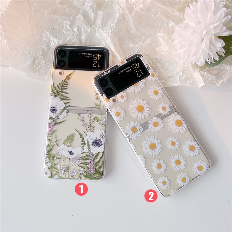 Samsung Galaxy Z Flip7 FE 6 5 4 3 5G Nice Casing Simple Daisy Green Leaves White Flowers Case All-Included Protection กันกระแทก Creative Cover