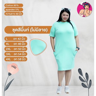 ชุดเดรสแขนสั้น  L-4XL ผ้าหนานุ่ม ใส่สบาย  ความยาว 40 นิ้ว พอดีเข่า  สีเขียวมิ้น