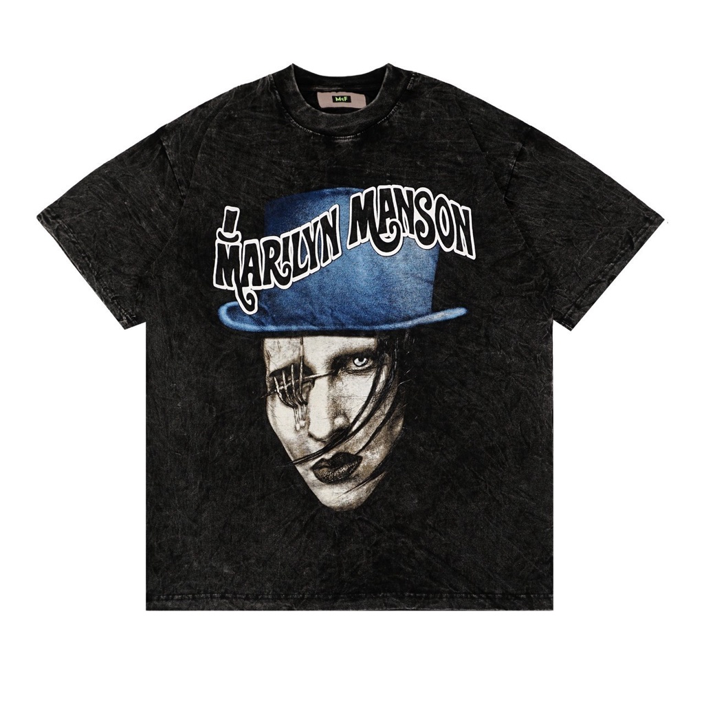 เสื้อยืดผู้ เสื้อยืด พิมพ์ลาย Mcf MARILYN MANSON HAT สีฟ้า S-5XL