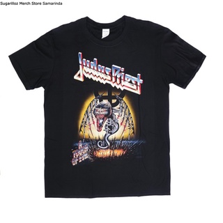 คอลูกเรือเสื้อยืดคอกลมเสื้อยืด พิมพ์ลายวง Judas Priest Touch of Evil สําหรับผู้ชาย ไซซ์ Lผ้าฝ้ายแท้