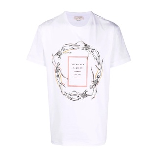 Alexander McQueen McQueen ใหม่ เสื้อยืดแขนสั้น ผ้าฝ้าย พิมพ์ลาย แฟชั่นสําหรับผู้ชาย