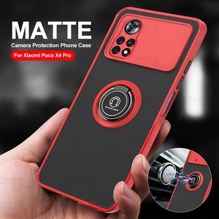 For Xiaomi Poco X4 Pro 5G Case Car Magnetic Holder Matte Armor Phone Cover Pocco X 4 Pocox4 x4Pro NFC Camera Protect Stand Coque