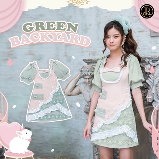 BLT BRAND การันตีเสื้อผ้าแบรนด์แท้ มินิเดรส สีเขียวอ่อนชมพู GREEN BACKYARD Size M