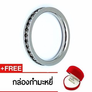 Royal Crown Jewelry Stainless Steel 316L แหวนประดับเพชร CZ ขาวอย่างดี (สี Silver) แถมฟรีกล่องกำมะหยี่อย่างดี