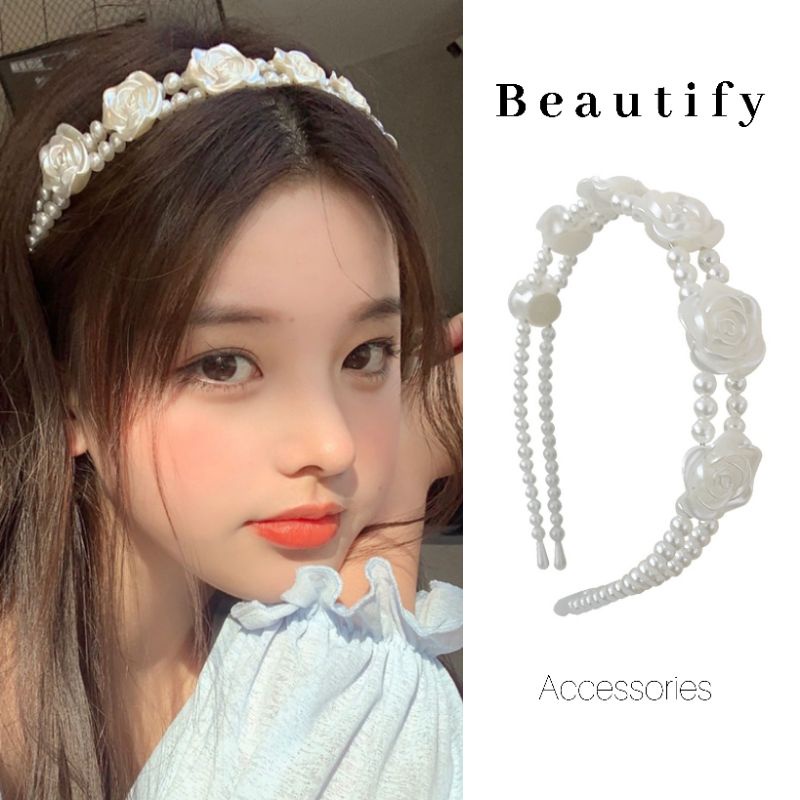 𝓑𝓮𝓪𝓾𝓽𝓲𝓯𝔂 ที่คาดผมประดับมุกและกุหลาบมุกขาวดีไซน์สวยให้อารมณ์ลุคคุณหนูไม่เบา