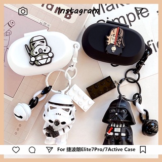 Jabra Elite 7 Pro/7 Active เคสป้องกันหูฟัง สร้างสรรค์ การ์ตูน Star Wars สีดํา สีขาว ตุ๊กตาซามูไร พวงกุญแจ จี้ ซิลิโคน เคสนิ่ม การ์ตูน