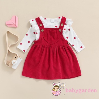 Babygarden ชุดรอมเปอร์ คอกลม แขนยาว ลายหัวใจ และกระโปรงแขวน สองชิ้น สําหรับเด็กทารกผู้หญิง วันวาเลนไทน์