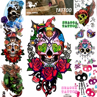 แทททู 4ใบ100บาท รอยสักชั่วคราว หัวกระโหลก tattoo