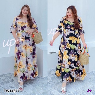 Maxi Dress #BigSize เดรสยาว แต่งรูดอกช่วงหน้าอก แขนระบาย