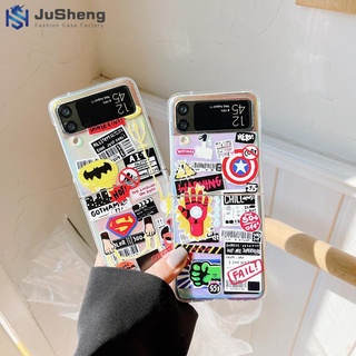 Jusheng เคสโทรศัพท์มือถือแฟชั่น ลาย Marvel + Paper Jam สําหรับ Samsung Z Flip5 Z Flip4 Z Flip3