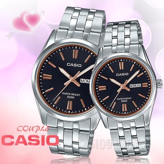 Casio นาฬิกาคู่รัก รุ่น MTP-1335D-1A2 และ LTP-1335D-1A2 นาฬิกาข้อมือสายแสตนเลส หน้าปัดดำ - ของแท้ 100% รับประกัน1ปี