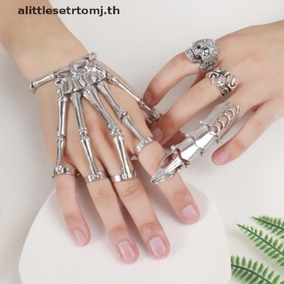 【alittlesetrtomj】สร้อยข้อมือ แหวนห้านิ้ว รูปกระดูกมือ โครงกระดูก สไตล์พังก์ ปรับได้ สําหรับฮาโลวีน