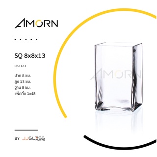 AMORN)  SQ 8x8x13  - แจกันแก้ว แฮนด์เมด ทรงเหลียม เนื้อใส