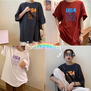 Smart เสื้อยืดเกาหลี USA งานสกีนเริ่ด ผ้าคอนตอน เสื้อยืด โอเวอร์ไซส์  งานดีผ้าไม่บาง ใส่สบาย A015