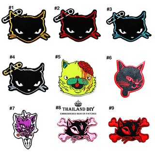 ตัวรีดติดเสื้อ ลายการ์ตูน แมว ชุดนักแข่งรถ แนวๆ เท่ๆ Biker Cat Patch งานปัก DIY ตัวรีด อาร์ม ติดเสื้อ ชุดขับบิ๊กไบท์