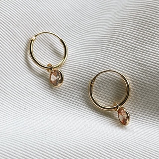 12mm Peach CZ Dangle Hoops, 18K Gold Plated Sterling Silver Earrings E0080 | เงินแท้ 925 ชุบทองเเท้ 18 กะรัต