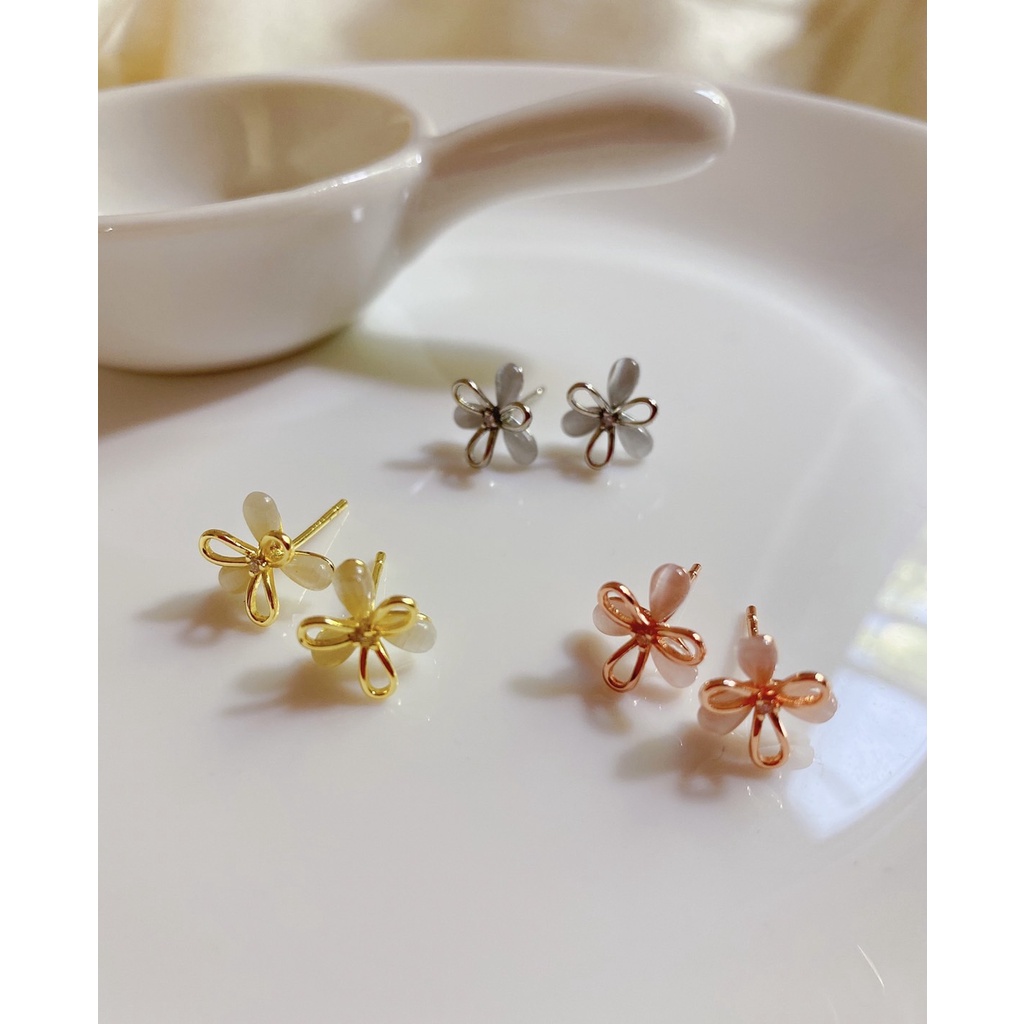 198-goodgift_station - Opal flower s925 sterling silver earrings ต่างหูเงิน