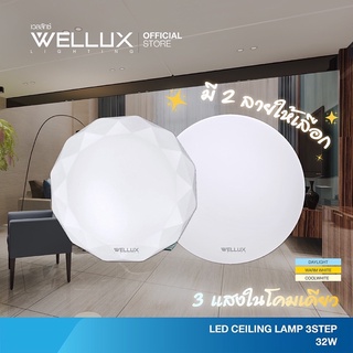 WELLUX โคมไฟเพดานติดลอย 3 แสง 32W LED CEILING LAMP 3 STEP มีให้เลือก 2 ลวดลาย