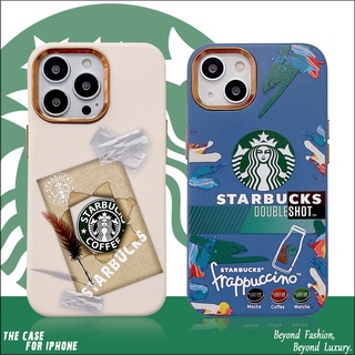 เคสโทรศัพท์มือถือหนังนิ่ม ลาย Starbucks 3 In 1 ชุบทอง สําหรับ iPhone 11 12 13 Pro Max iPhone 14 Plus