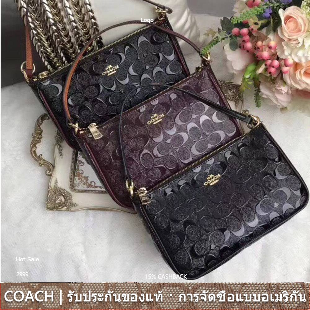 us นำเข้า⭐️ Coach F56518 Top Handle Pouch In Signature Debossed Patent Leather/ Women's Shoulder bag กระเป๋าสะพายข้าง