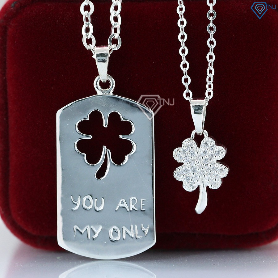 สร้อยคอคู่เงินสร้อยคอปริศนาโคลเวอร์สี่ใบนําโชคสําหรับผู้ชายและผู้หญิง DCD0009 -TNJ