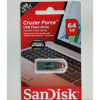 Flash  Drive  64 GB.  SanDisk  Cruzer  Force   เป็นอุปกรณ์จัดเก็บข้อมูลคอมพิวเตอร์ ขนาด 64 GB