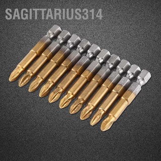 Sagittarius314 ชุดดอกไขควงหัวไขว้ Ph2 แกนหกเหลี่ยม 1/4 นิ้ว 50 มม. 10 ชิ้น