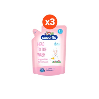 KODOMO Head to Toe Wash แชมพูสบู่เหลว โคโดโม Pink Hanabaki 380 มล. 3 ถุง