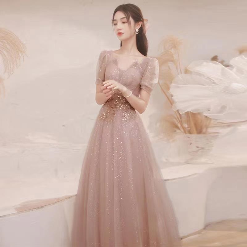 ชุดเดรสราตรี แขนพัฟ ประดับเลื่อม สีชมพู สีไวน์แดง ฟ้า เหมาะกับงานเลี้ยงวันเกิด สไตล์เจ้าหญิง - รูปที่ 5