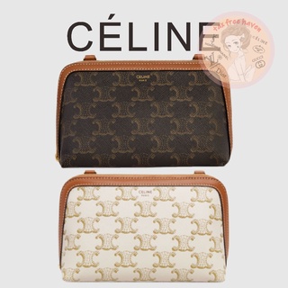 Shopee ราคาต่ำสุด 🔥ของแท้ 100% 🎁Celine Brand New Logo Printed Sheep Leather Chain Clutch