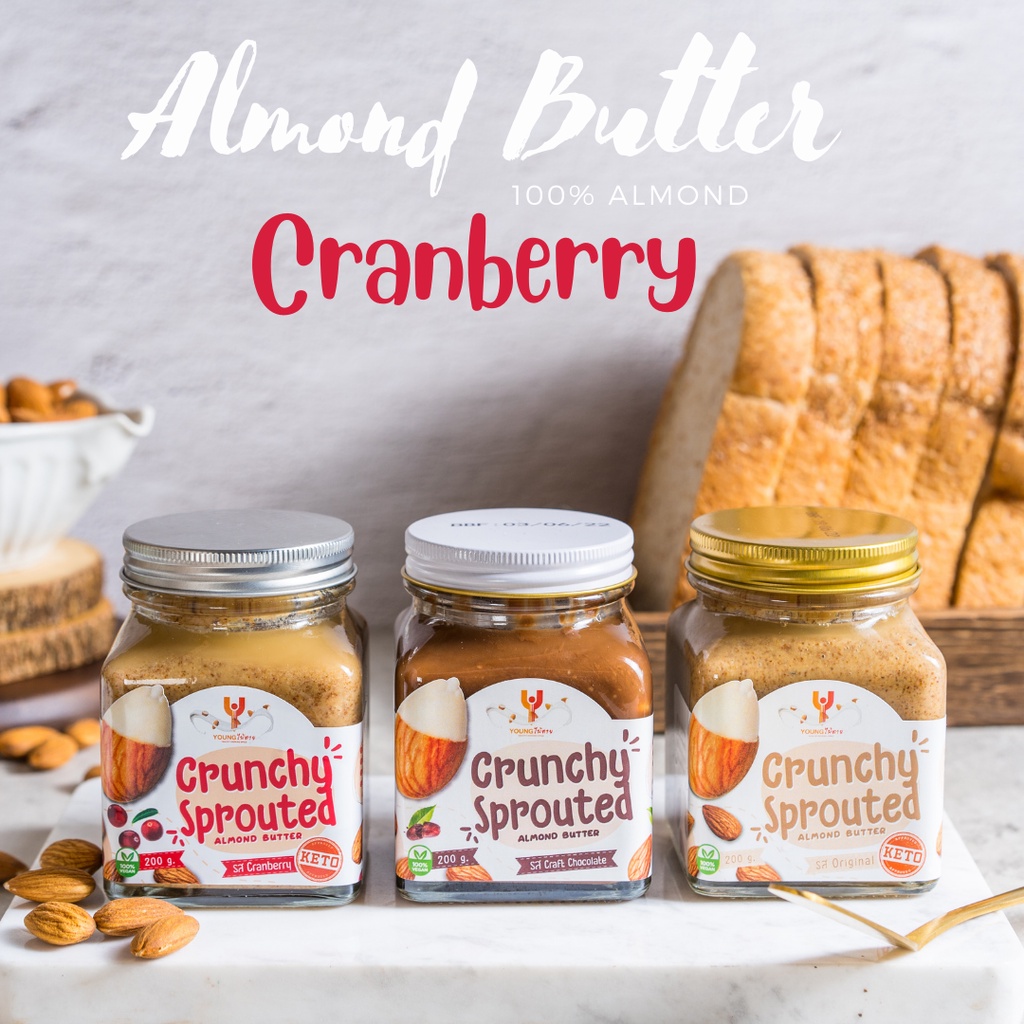 เนยถั่วอัลมอนด์งอก 100% Crunchy Sprouted Almond Butter, Cranberry