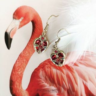 Cute Red Crystal Sailor Moon Heart Earrings ต่างหู ตุ้มหู เกาหลี หัวใจ สีทอง เซเลอร์มูน ประดับ คริสตัล สีแดง น่ารัก