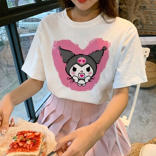 X19Shopee เสื้อยืดพิมพ์ลายกระต่ายน่ารักสไตล์ญี่ปุ่น INS Kuromi แขนสั้นพิมพ์ลายป้องกันความเสี่ยง