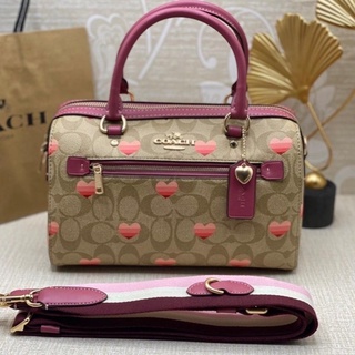 Coach Rowan Satchel In Signature Canvas With Stripe Heart Print CA248