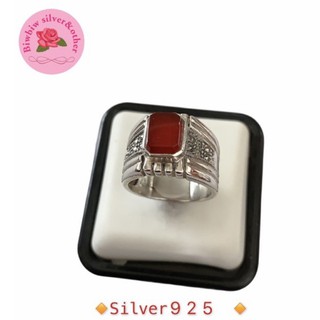 แหวนเงินแท้925 ประดับมาร์คาไซท์และออนิกซ์(Red Agate&amp;Marcasite Ring)