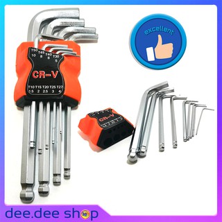 ชุดประแจ 6 เหลี่ยมหัวบอล 9ตัว From dee.dee shop Q-tool 9 Pcs Chrome Vanadium Steel (CR-V)