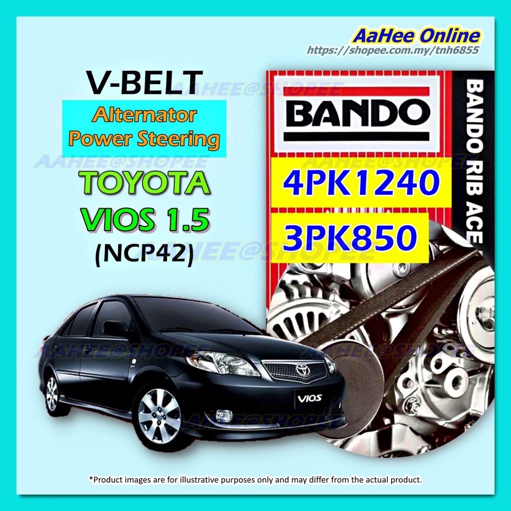 สายพาน Toyota VIOS NCP42 1st Gen V BANDO 4PK1240 3PK850 Aircond เครื่องกําเนิดไฟฟ้ากระแสสลับพวงมาลัย