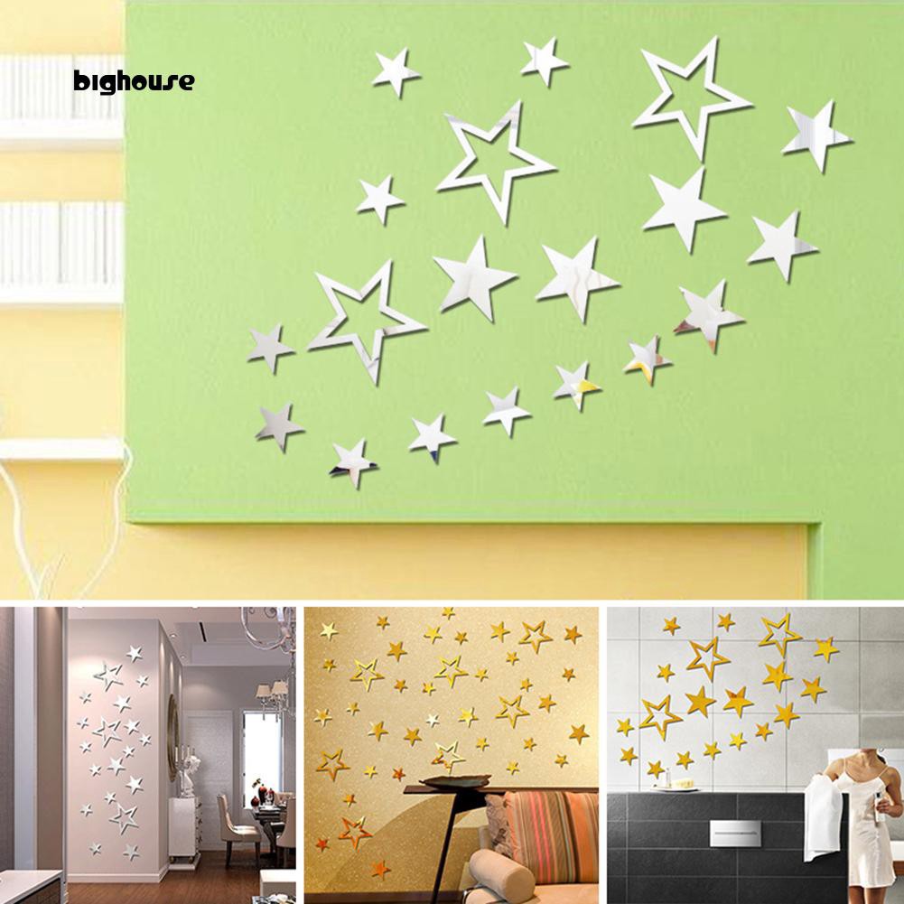 Bighouse 19pcs Stars Mirror Effect Removable Decal Ceiling Wall Art Stickers Room Decor