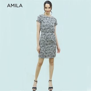 AMILA Dress AM-D924 พีชสกิน แขนสั้น IGPU21-7